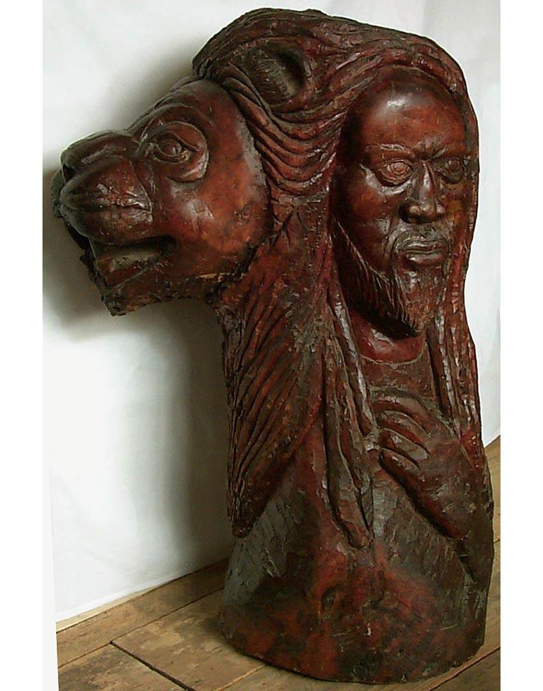 Very Large, Powerful African-American Carving of a Man and Lion For Sale 1