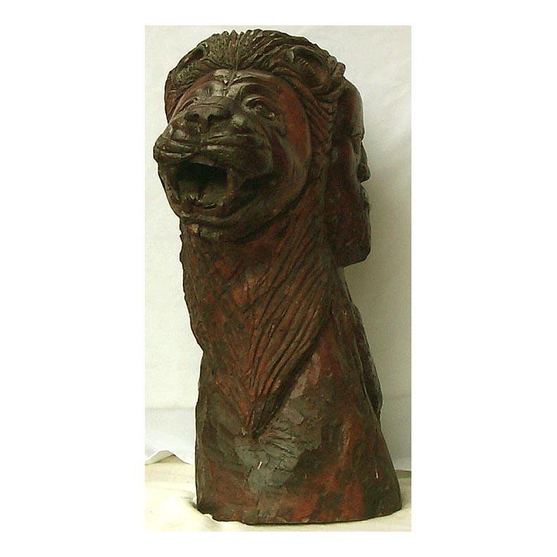 Very Large, Powerful African-American Carving of a Man and Lion For Sale 2