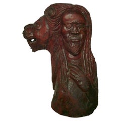 Very Large, Powerful African-American Carving of a Man and Lion