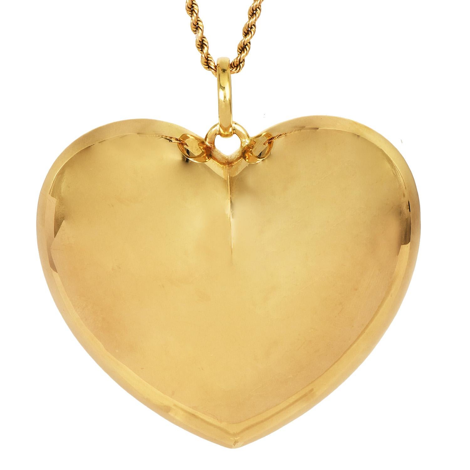 large gold puffed heart pendant