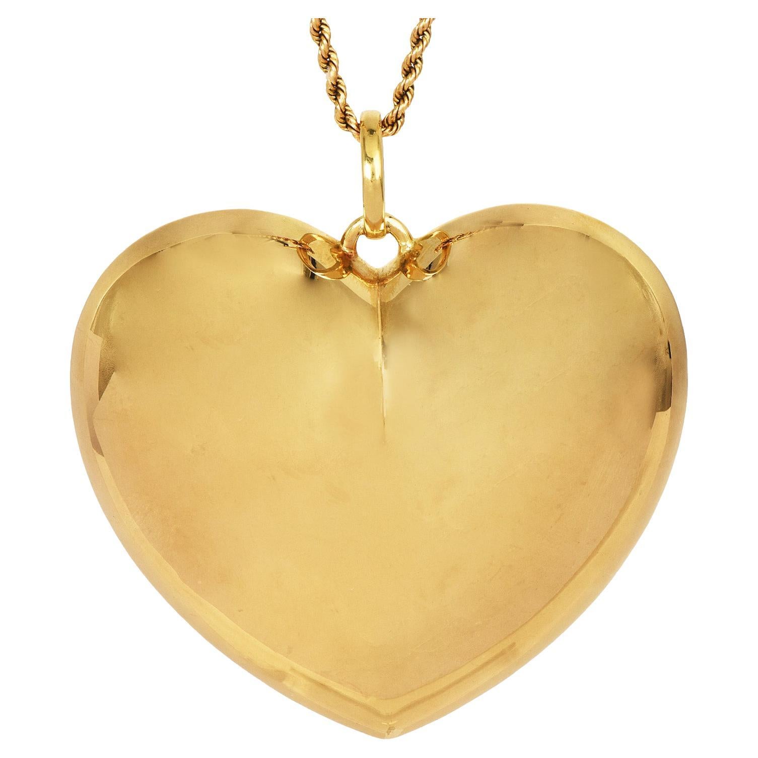 Very Large Puff Heart 18k Yellow Gold Pendant