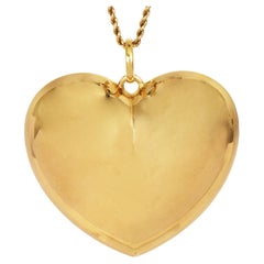 Very Large Puff Heart 18k Yellow Gold Pendant