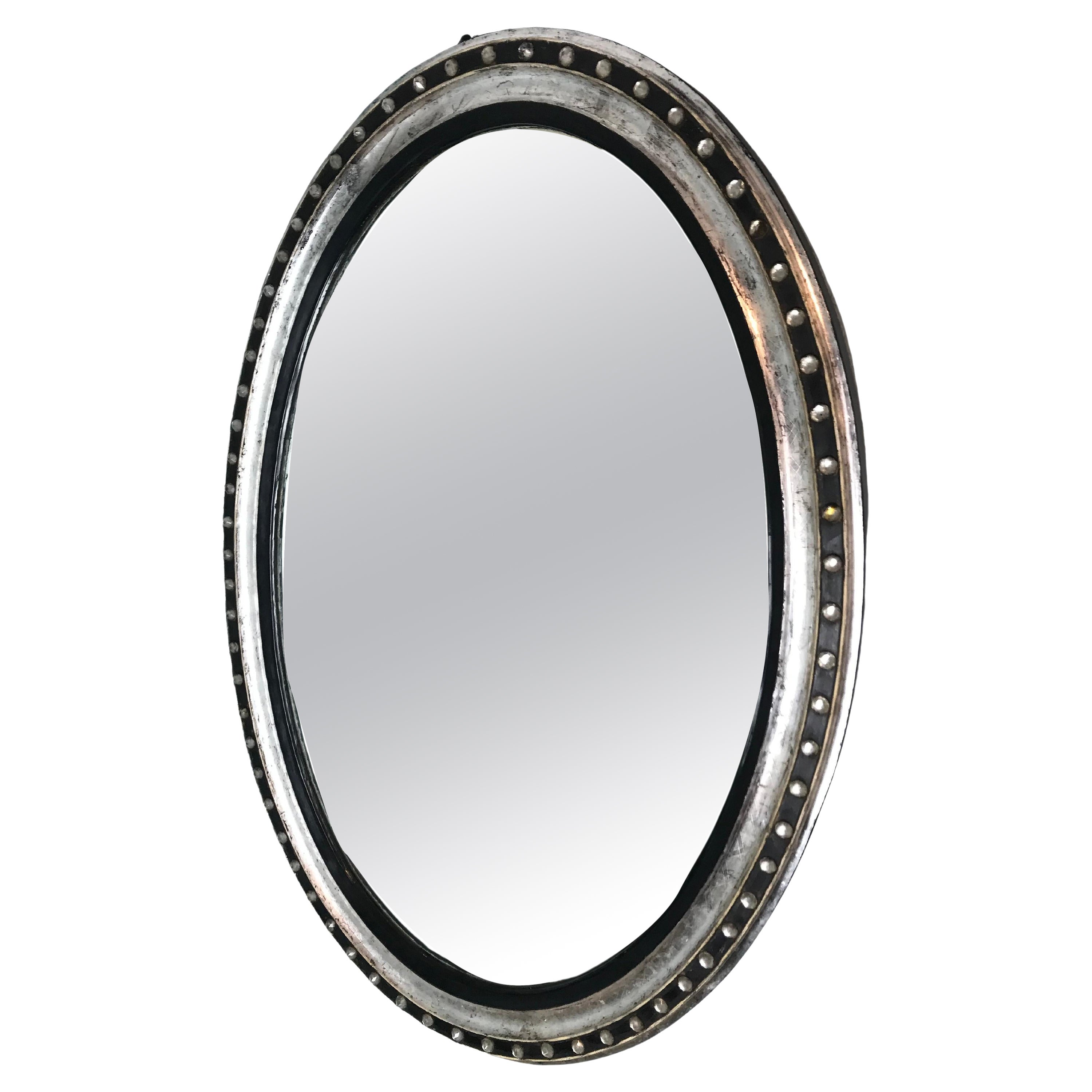 Très grand et rare miroir ovale irlandais Waterford ébonisé et doré à l'argent en vente