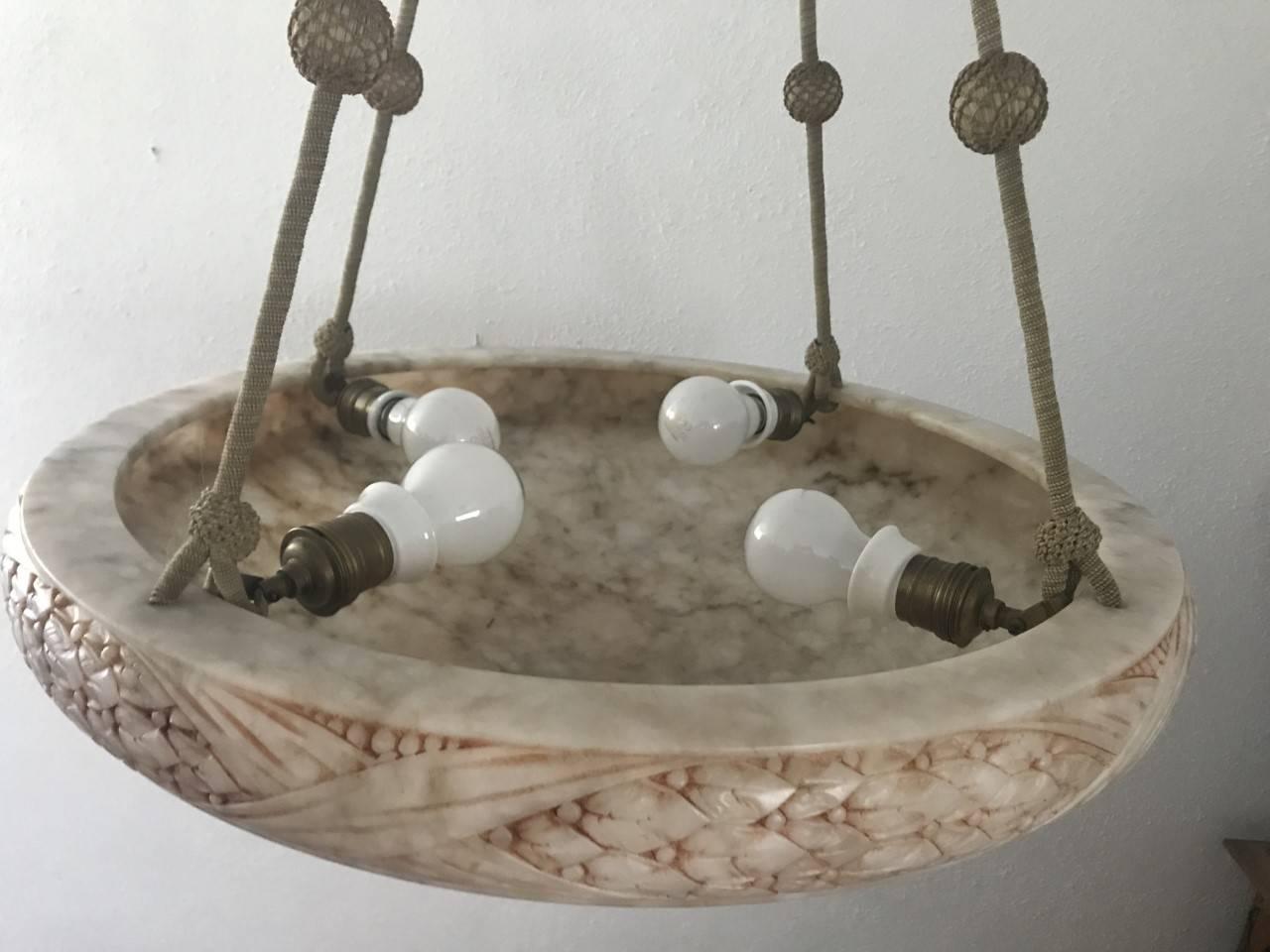Very Large Rare Swedish Jugendstil Art Nouveau Alabaster Pendant Lamp For Sale 6