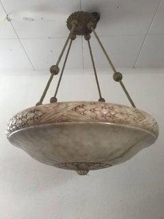 Very Large Rare Swedish Jugendstil Art Nouveau Alabaster Pendant Lamp