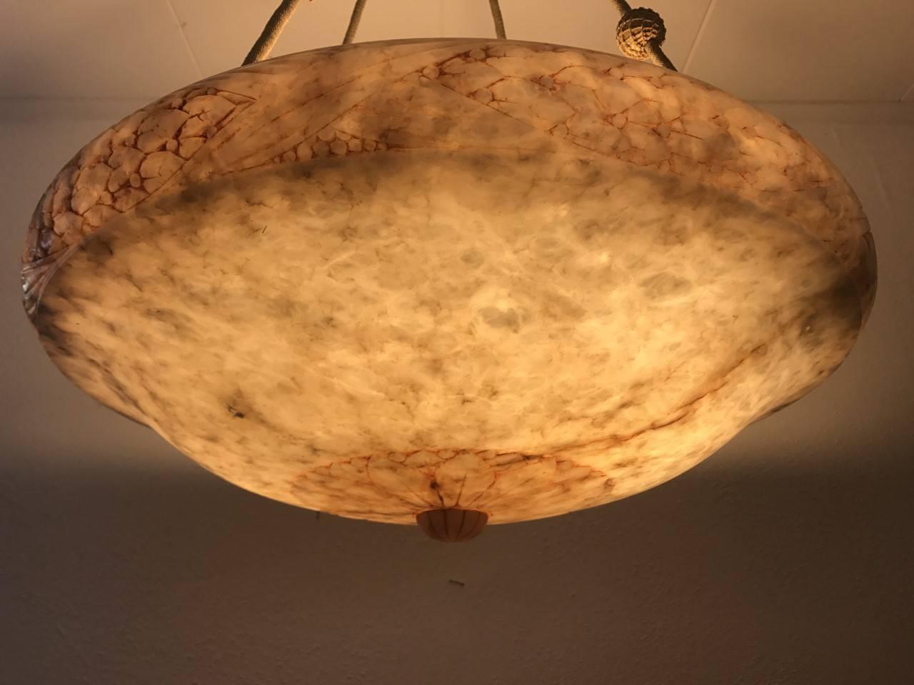 Very Large Rare Swedish Jugendstil Art Nouveau Alabaster Pendant Lamp For Sale 4