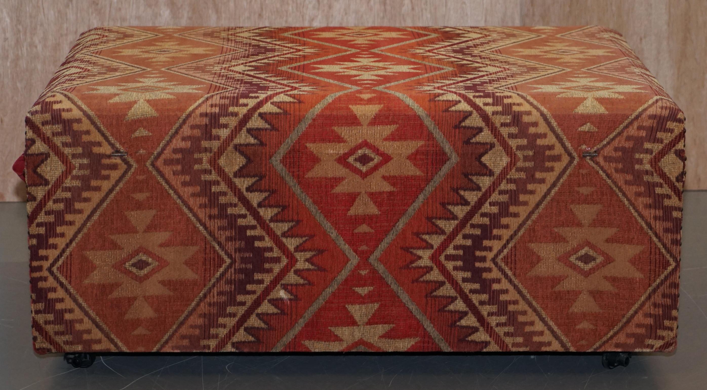 Very Large Rare Victorian Silk Lined Kilim Upholstered Ottoman Truck Stool Bench 1