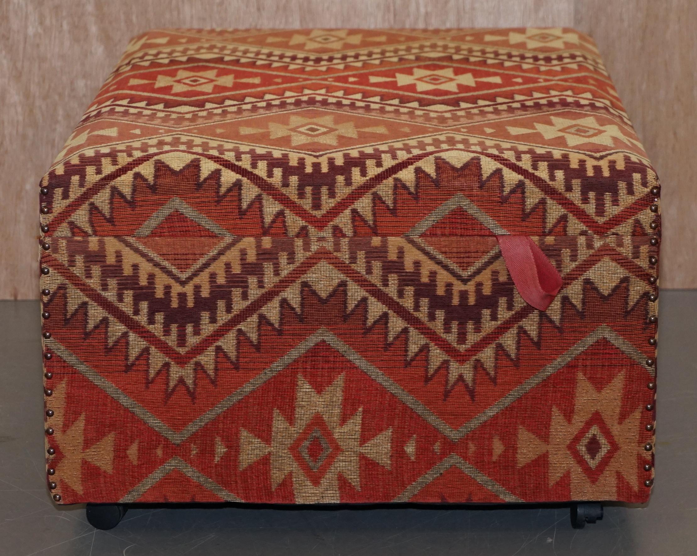 Very Large Rare Victorian Silk Lined Kilim Upholstered Ottoman Truck Stool Bench 2