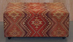 Very Large Rare Victorian Silk Lined Kilim Upholstered Ottoman Truck Stool Bench