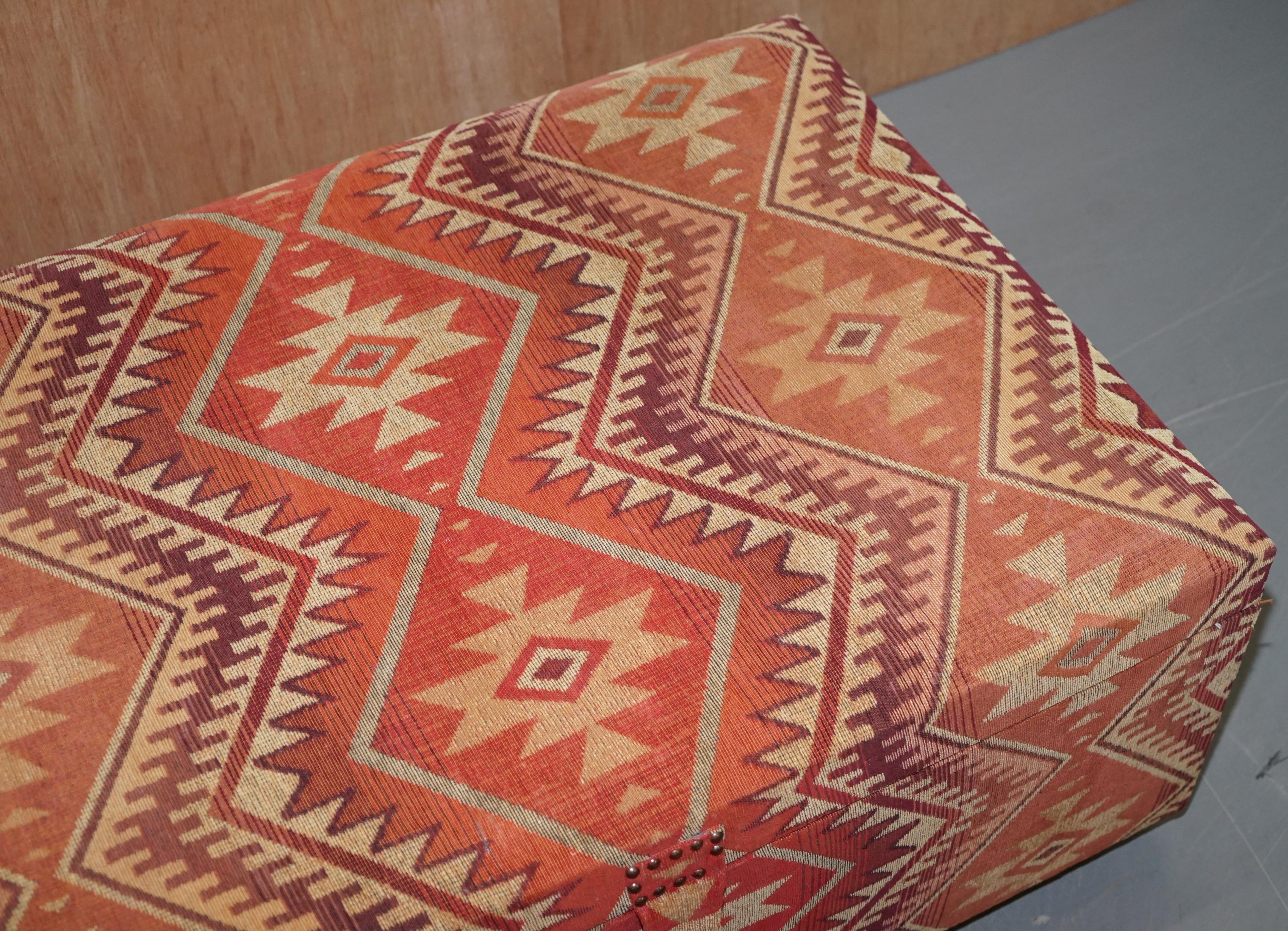 English Very Large Rare Victorian Silk Lined Kilim Upholstered Ottoman Truck Stool Bench