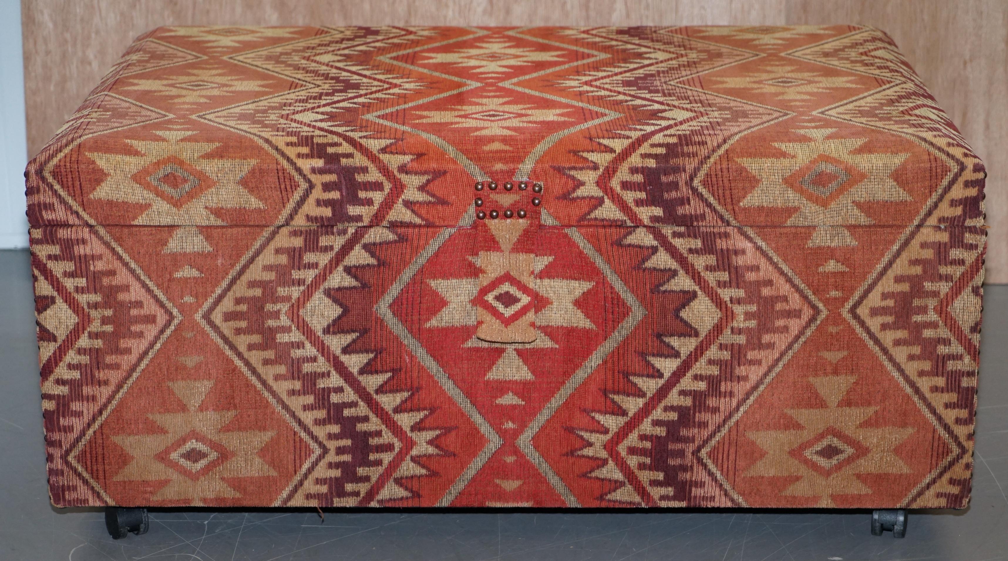 Hand-Crafted Very Large Rare Victorian Silk Lined Kilim Upholstered Ottoman Truck Stool Bench