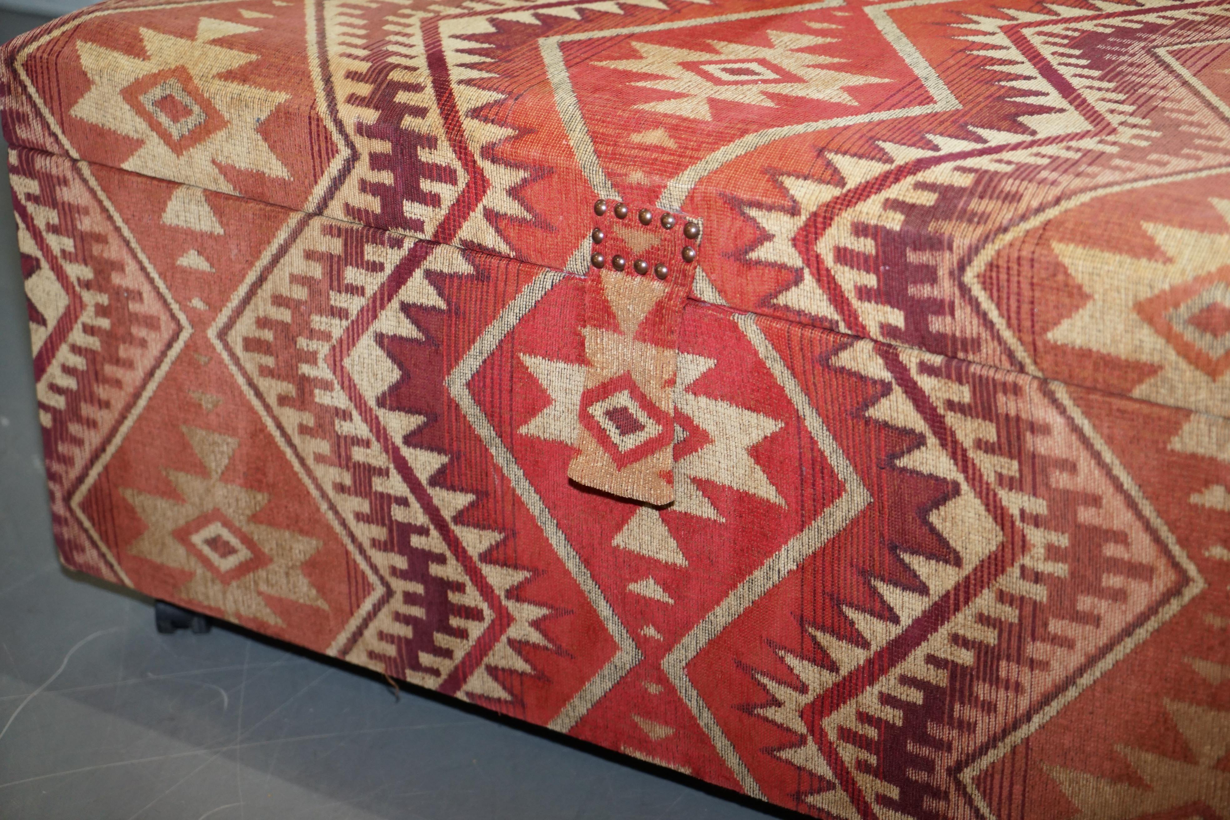 19th Century Very Large Rare Victorian Silk Lined Kilim Upholstered Ottoman Truck Stool Bench
