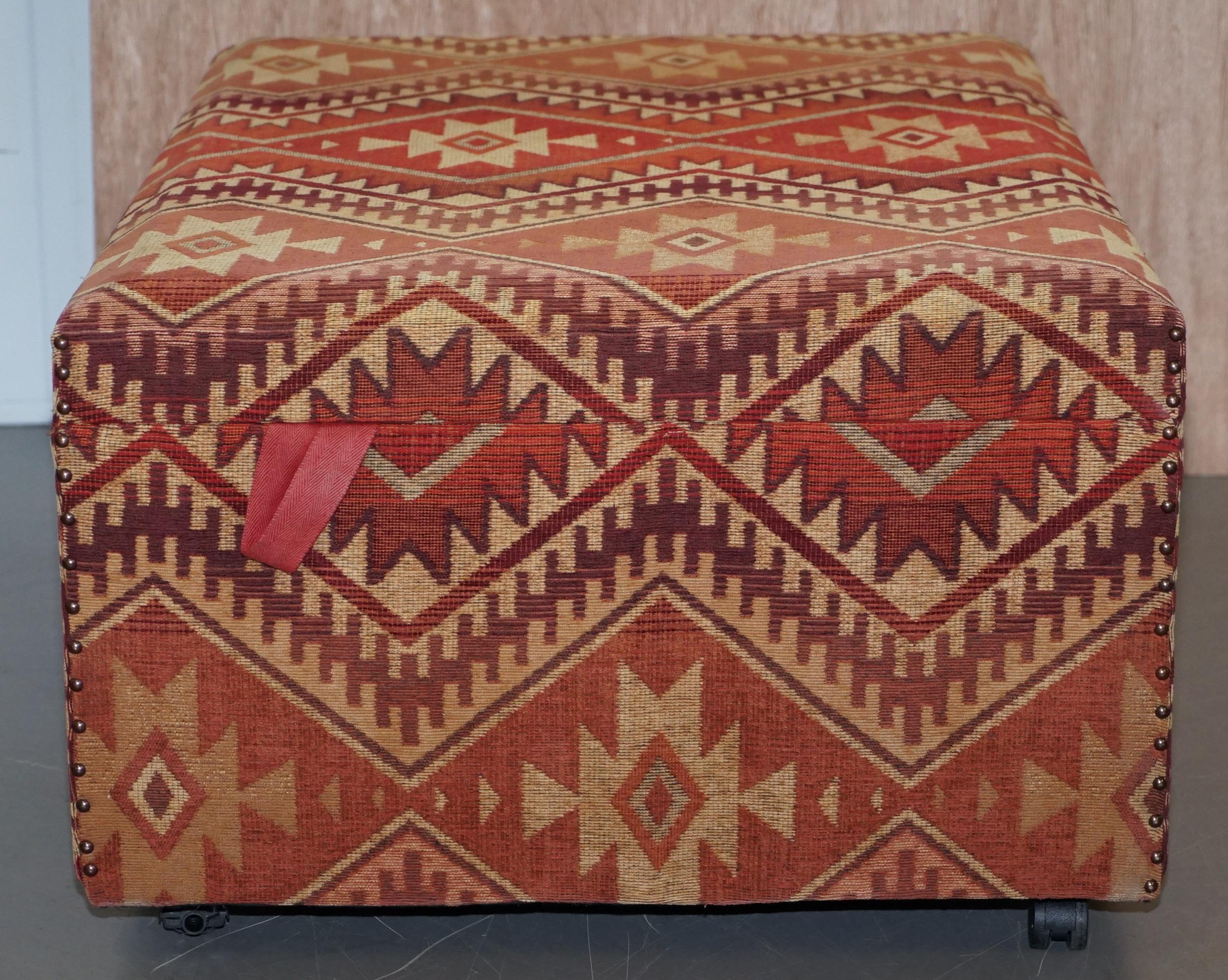 Upholstery Very Large Rare Victorian Silk Lined Kilim Upholstered Ottoman Truck Stool Bench