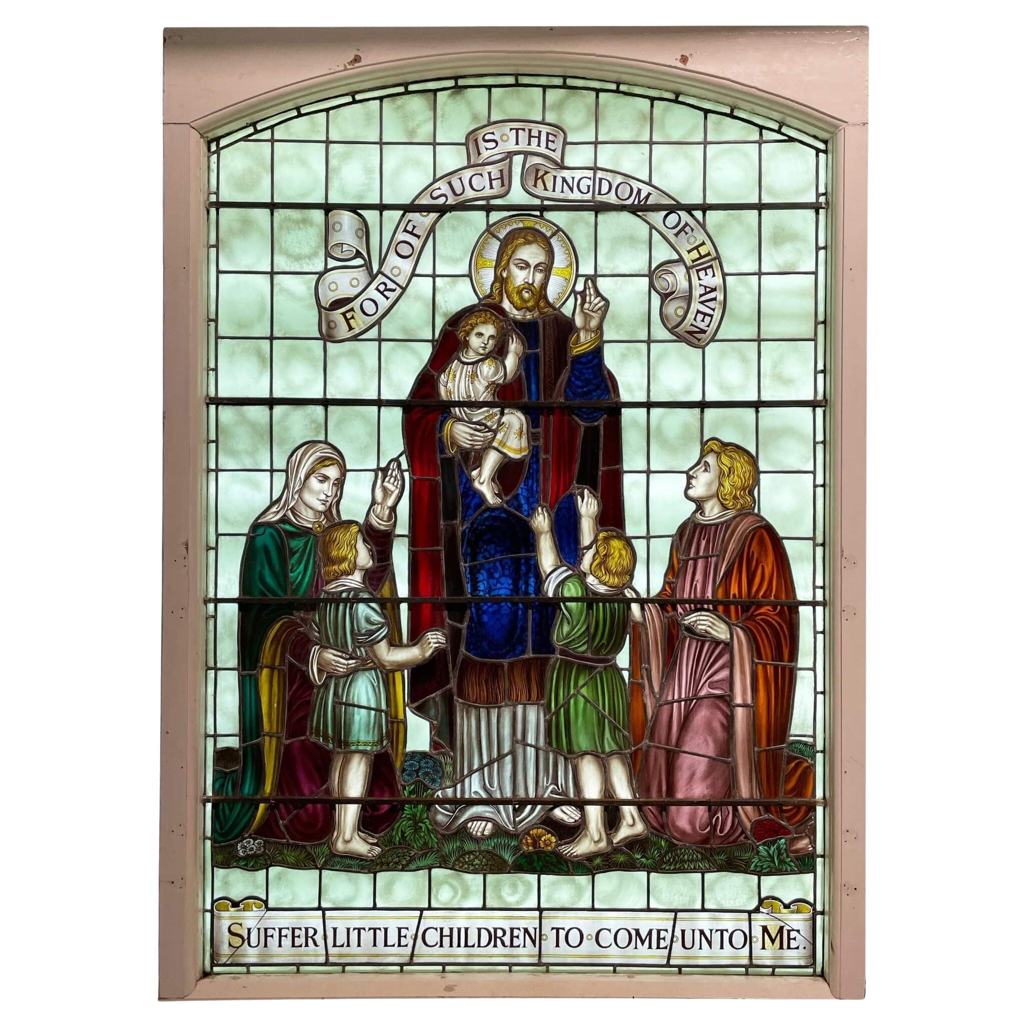 Very Large Reclaimed Religious Stained Glass Window For Sale