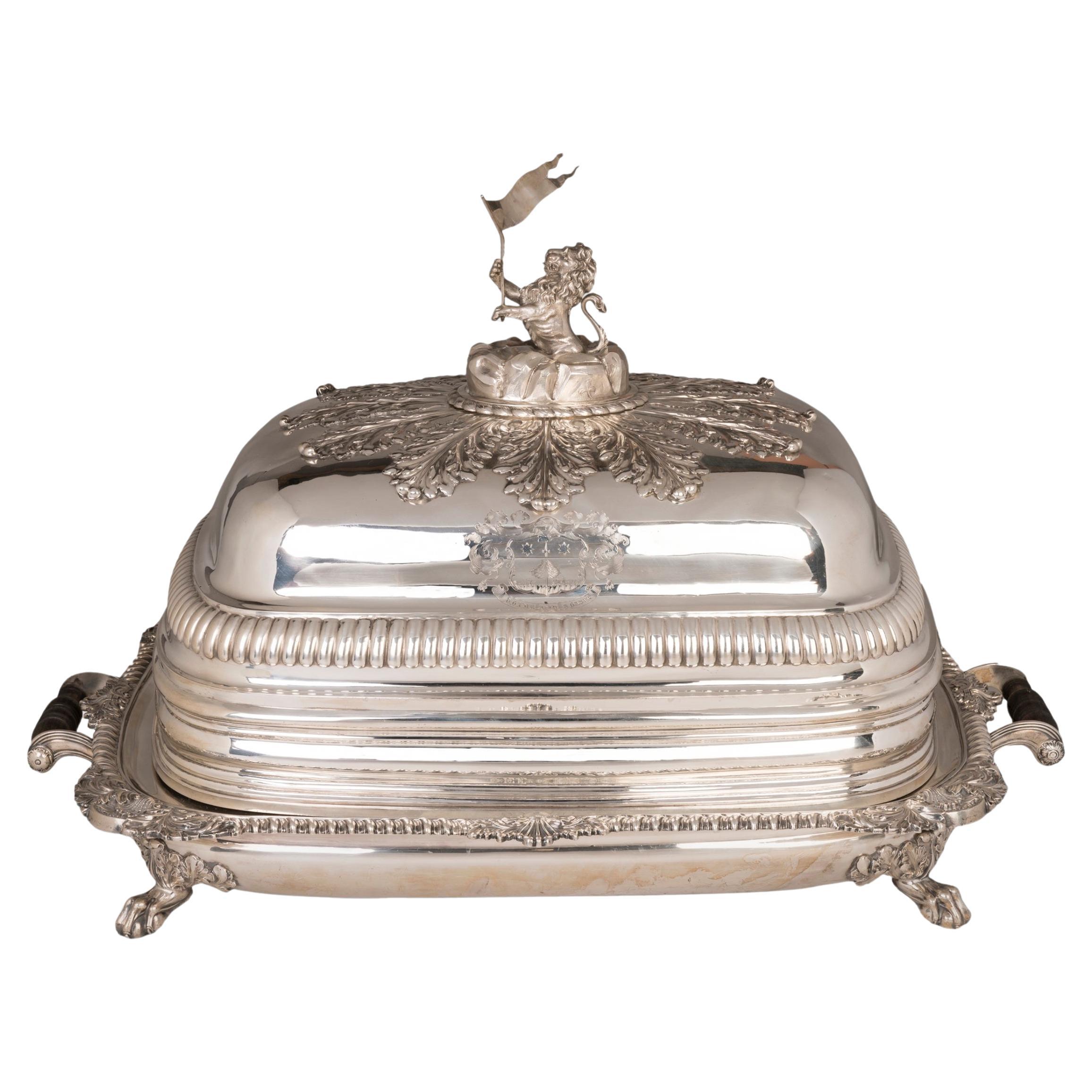 Very Large Regency Period Solid Silver Lidded Dish by Barnard with Provenance