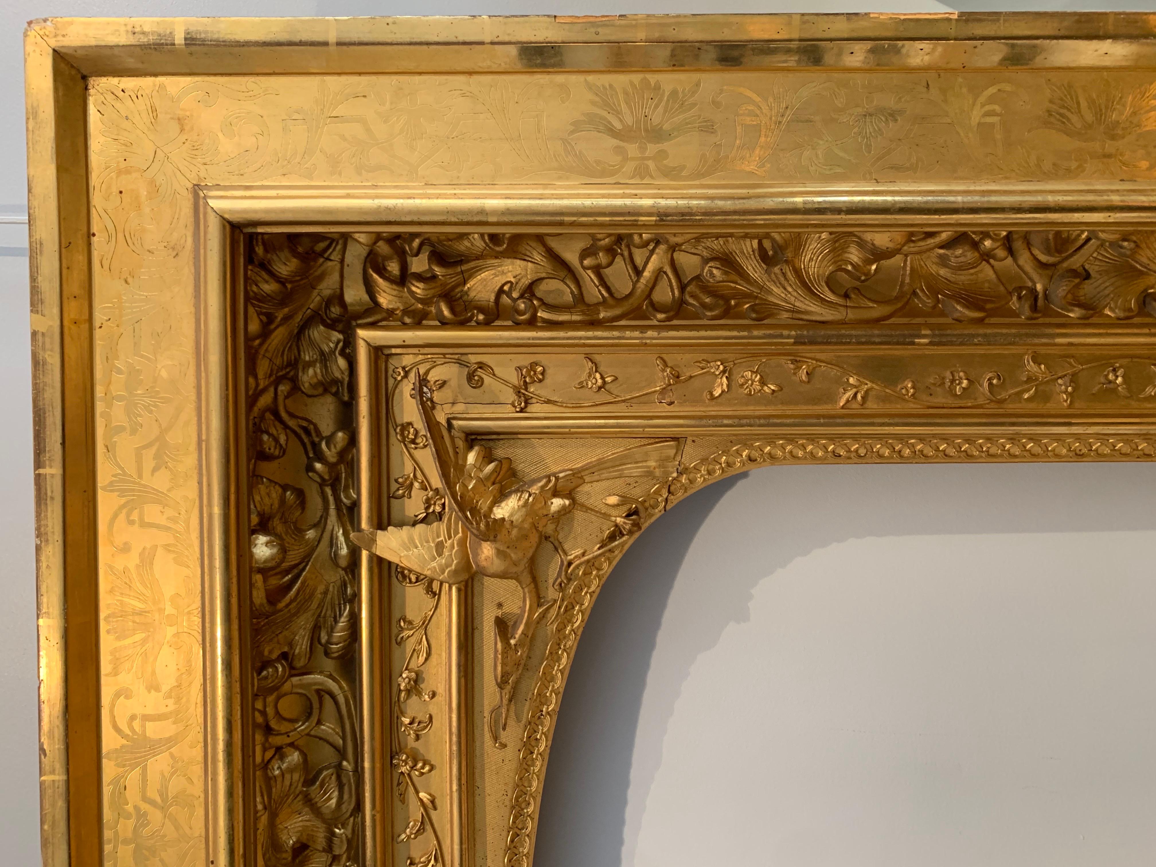 Very Large Renaissance Revival Gilded French Frame 19th Century, Circa 1835 For Sale 9