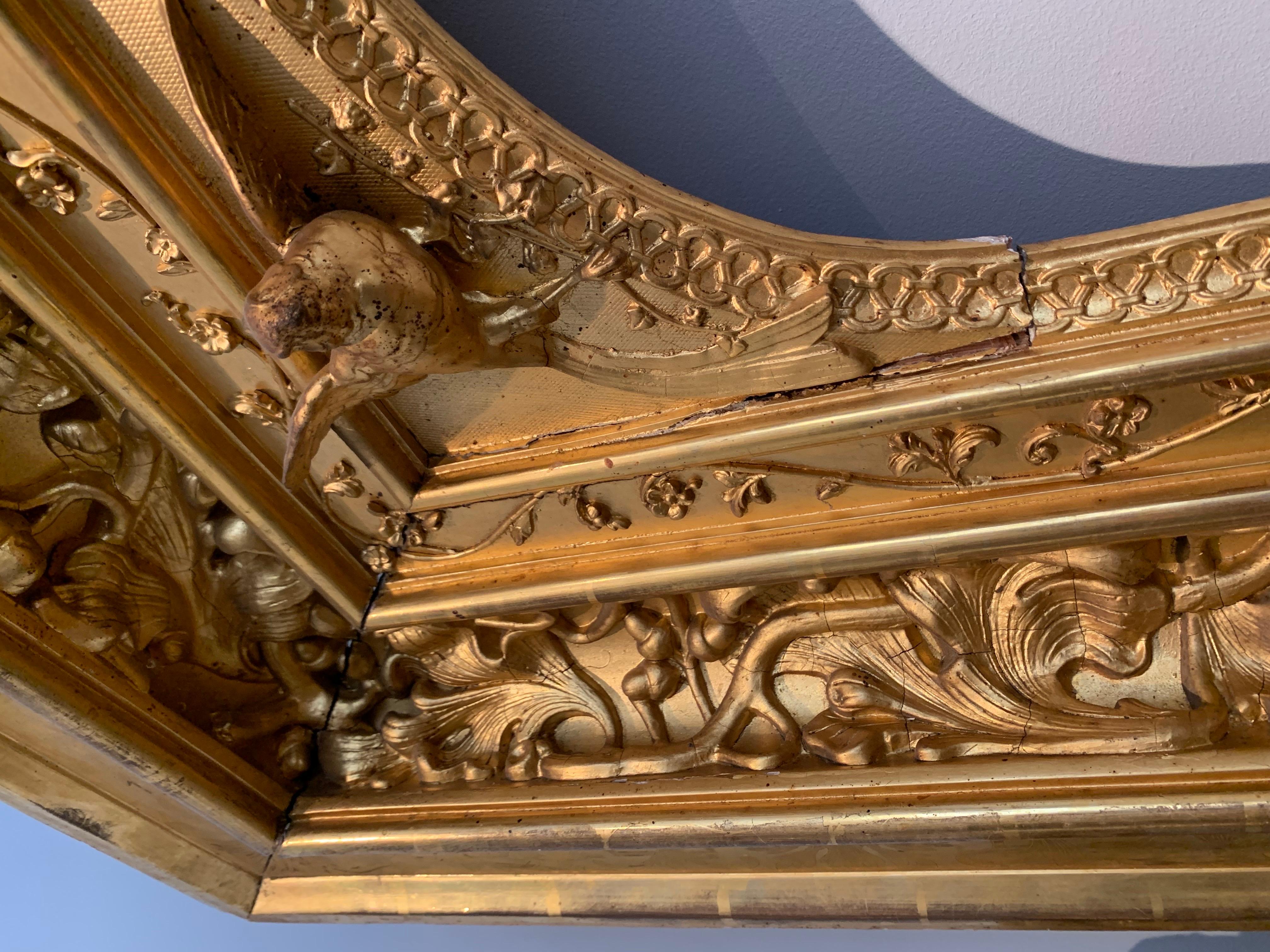 Very Large Renaissance Revival Gilded French Frame 19th Century, Circa 1835 For Sale 11
