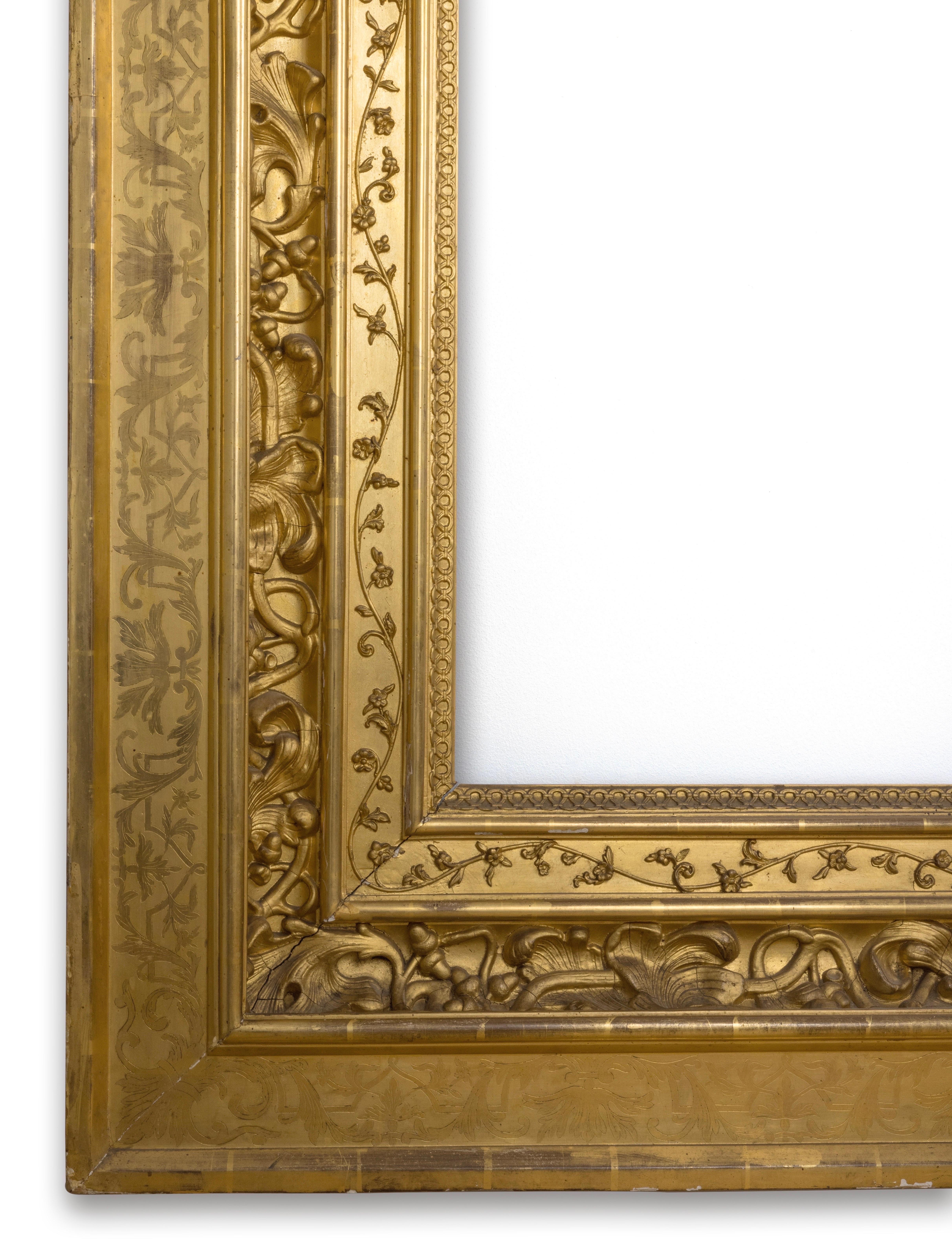 Sehr großer vergoldeter französischer Rahmen im Renaissance-Revival-Stil des 19. Jahrhunderts, um 1835 im Zustand „Relativ gut“ im Angebot in PARIS, FR