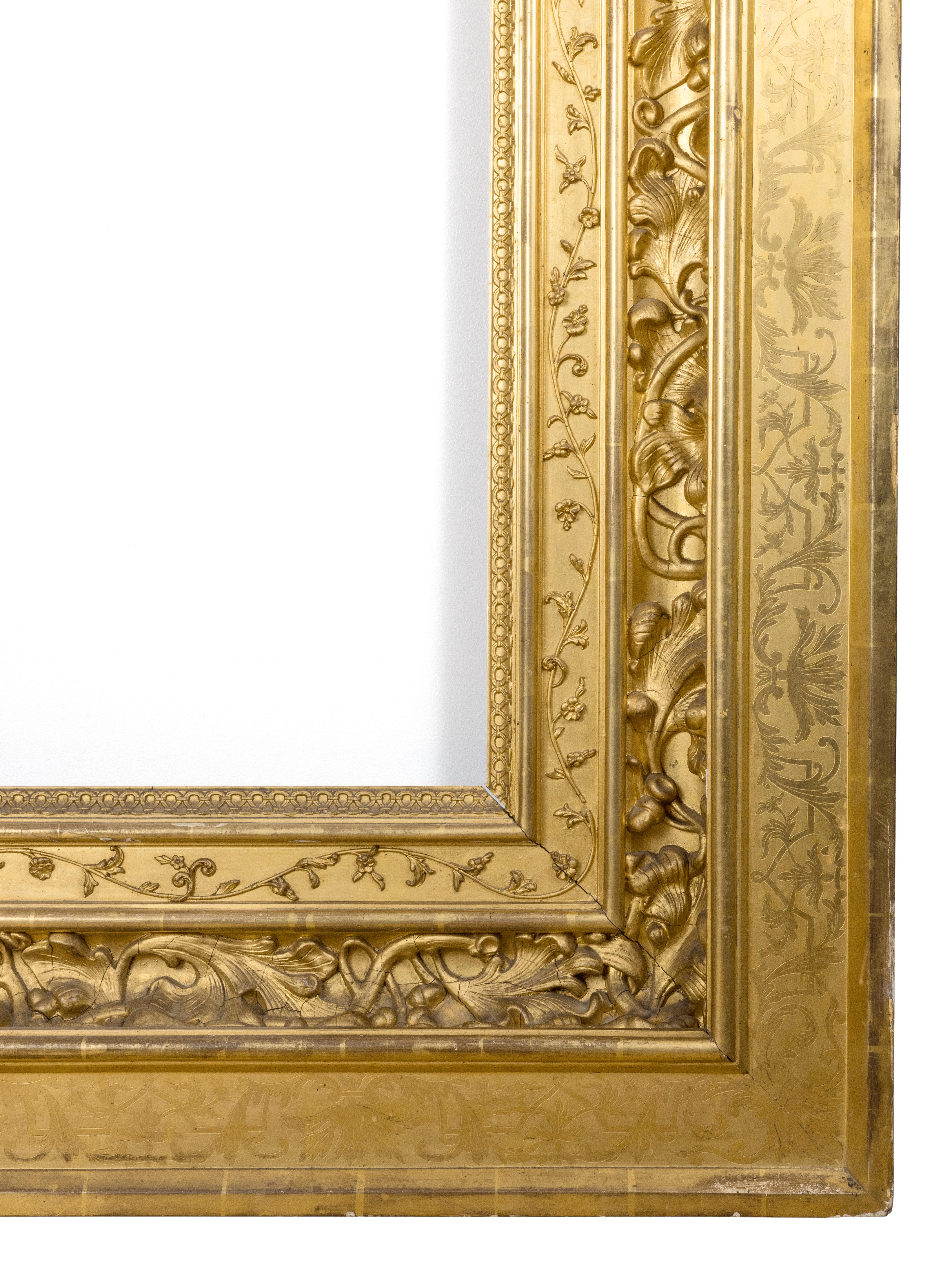 Sehr großer vergoldeter französischer Rahmen im Renaissance-Revival-Stil des 19. Jahrhunderts, um 1835 (Mittleres 19. Jahrhundert) im Angebot