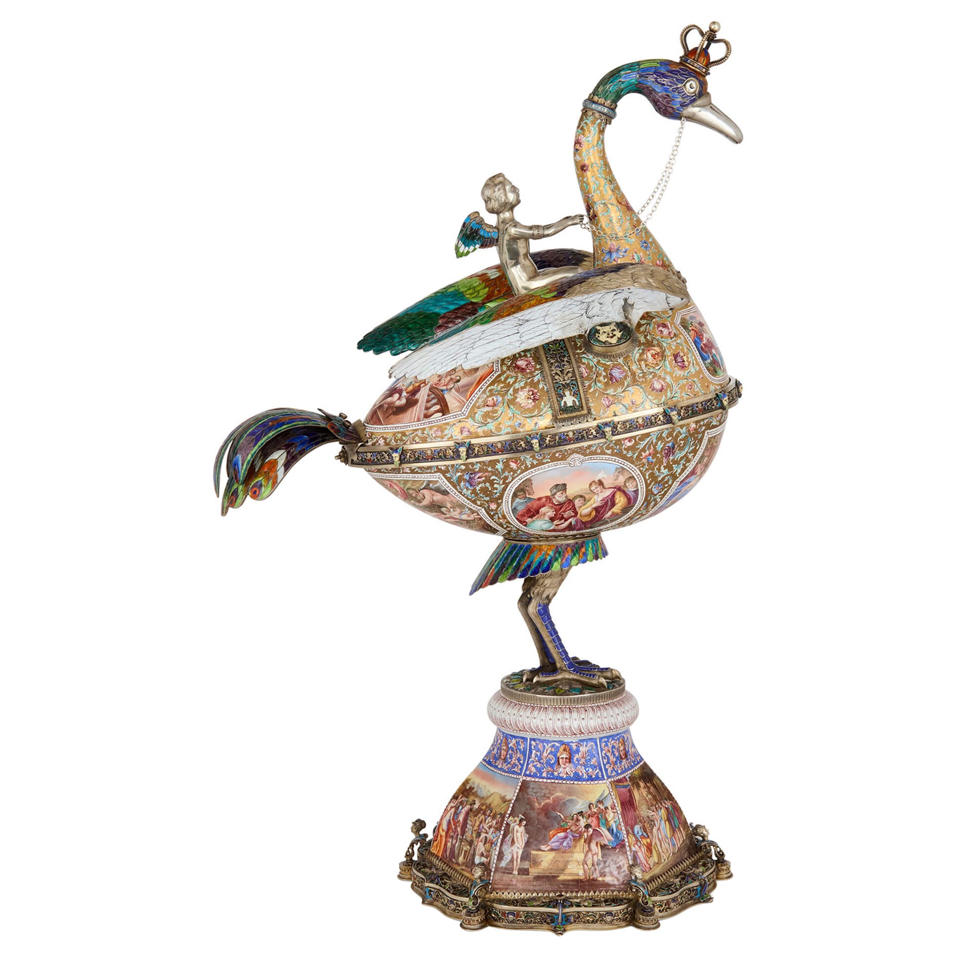 Very Large Renaissance Revival Silver Gilt and Enamel Sculpture by Böhm