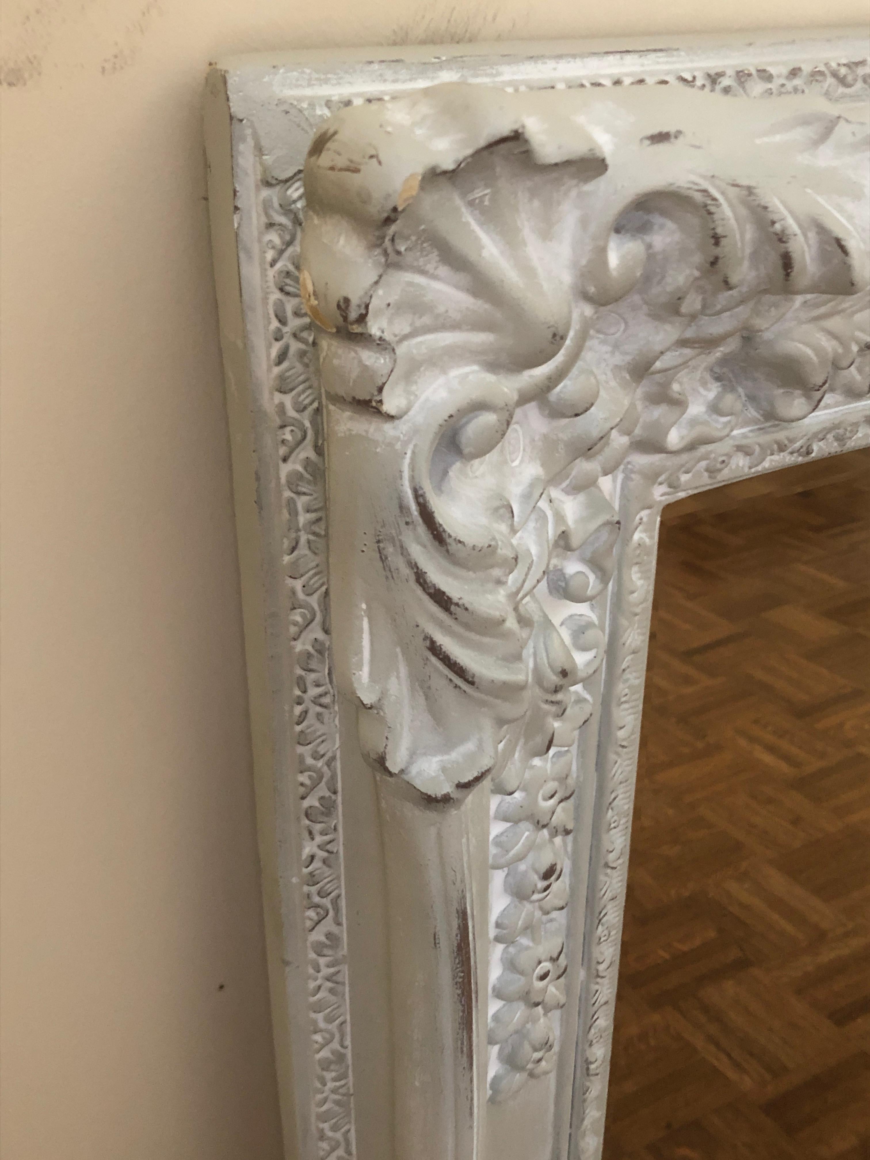 Very Large Romantic French Style Light Gray Mirror In Excellent Condition In Hopewell, NJ