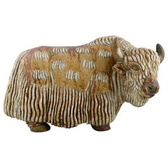 Very Large Rörstrand Stoneware Figure by Gunnar Nylund, Standing Musk Ox.