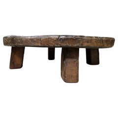Used Very large round wabi sabi solid oak coffee table, 1950s