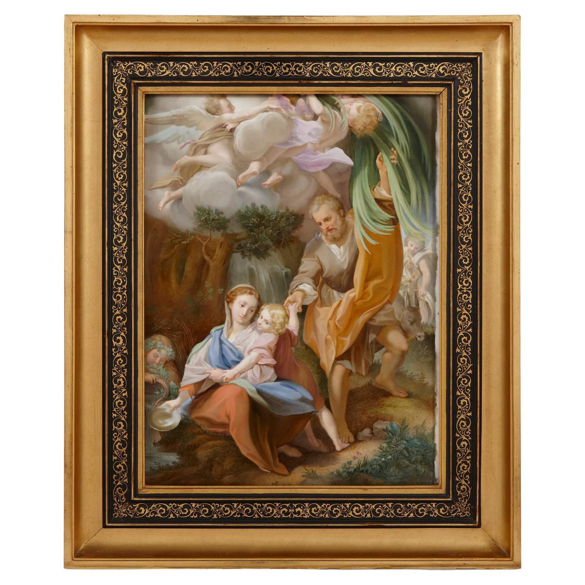 Very Large Royal Vienna Painted Porcelain Plaque After Correggio For Sale