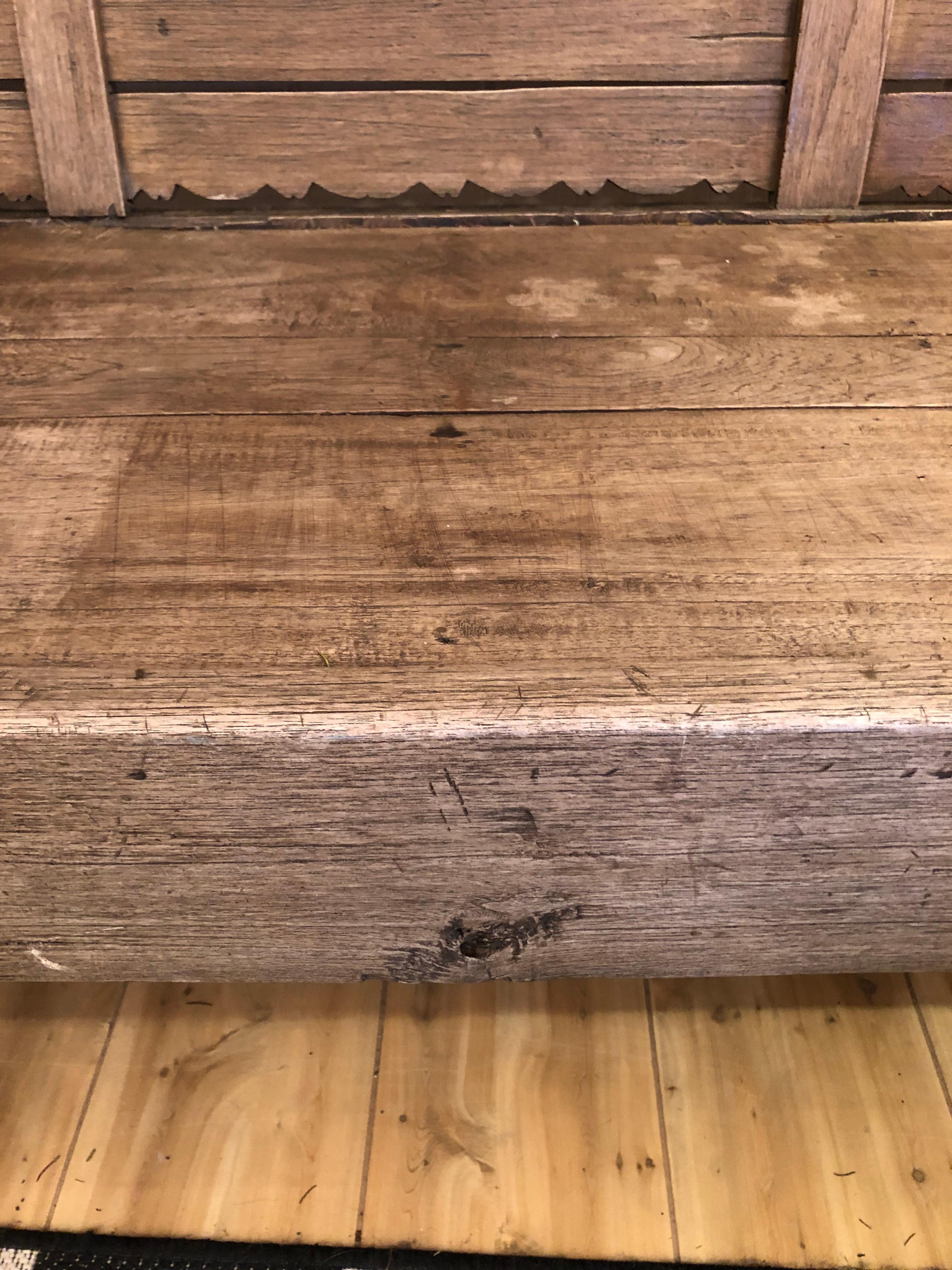 Very Large Rustic Carved Teak Bench from Jakarta For Sale 1
