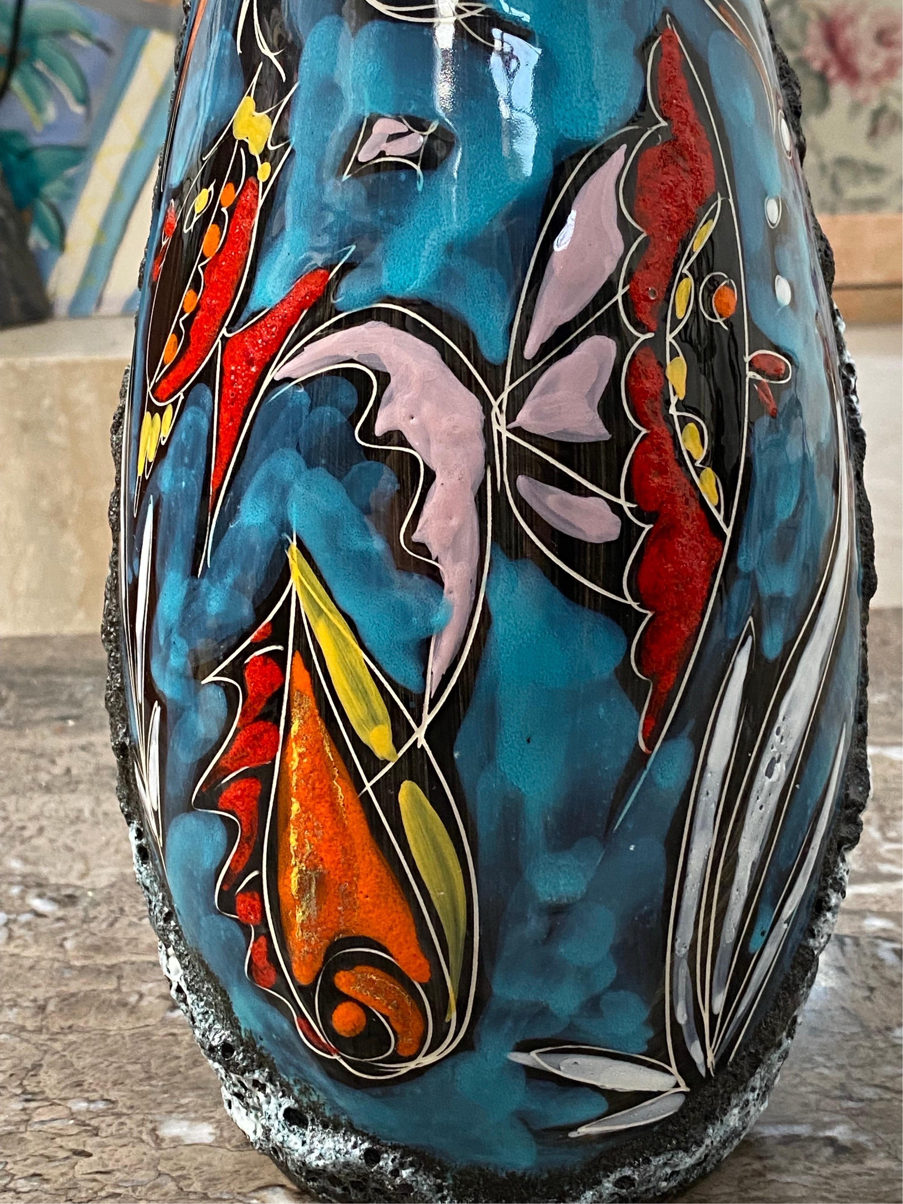 Mid-Century Modern Very Large San Marino Bottle Vase Smalto Roccia Glaze Italy 1950s For Sale