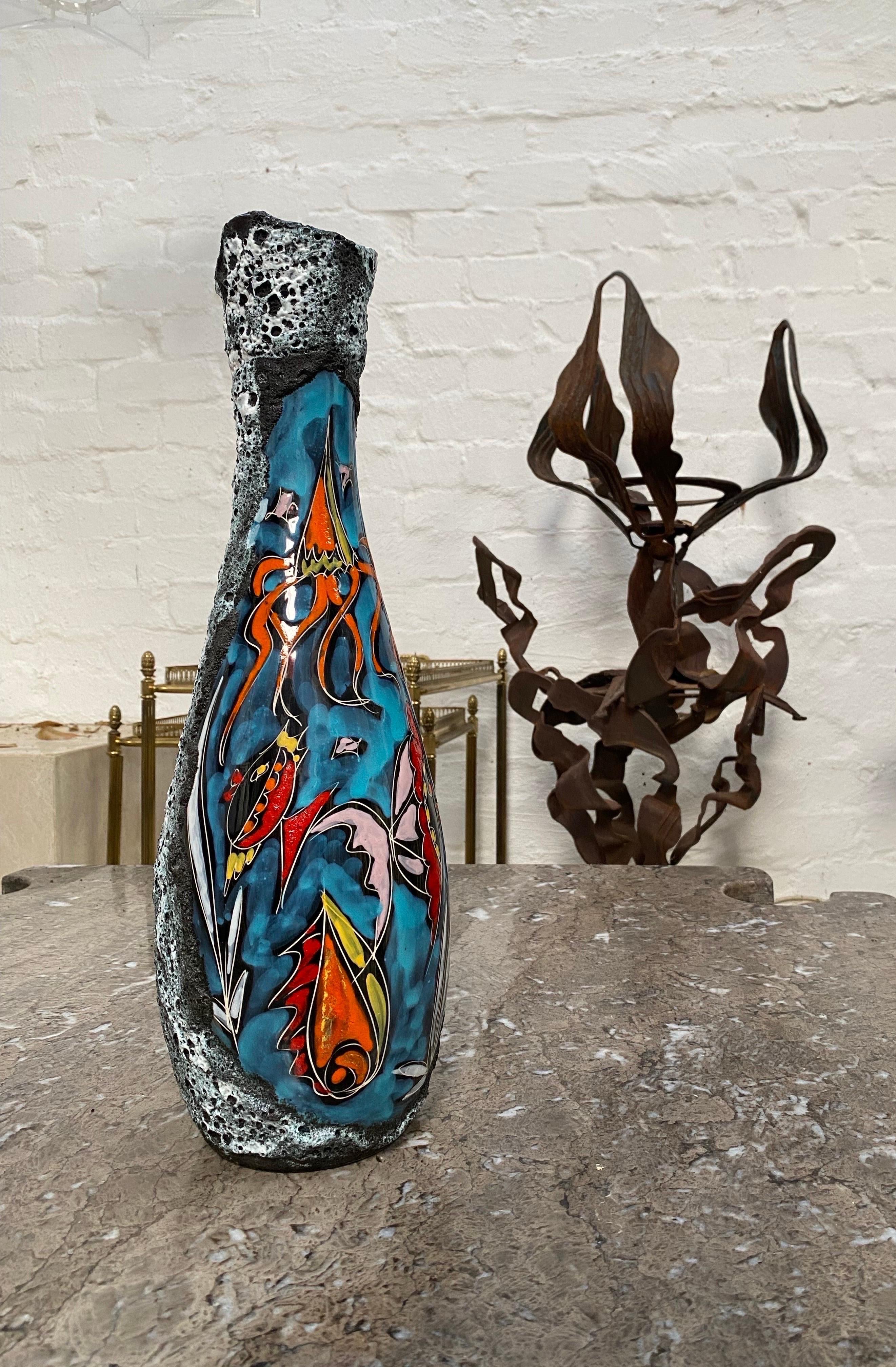 Very Large San Marino Bottle Vase Smalto Roccia Glaze Italy 1950s In Good Condition For Sale In Melbourne, AU