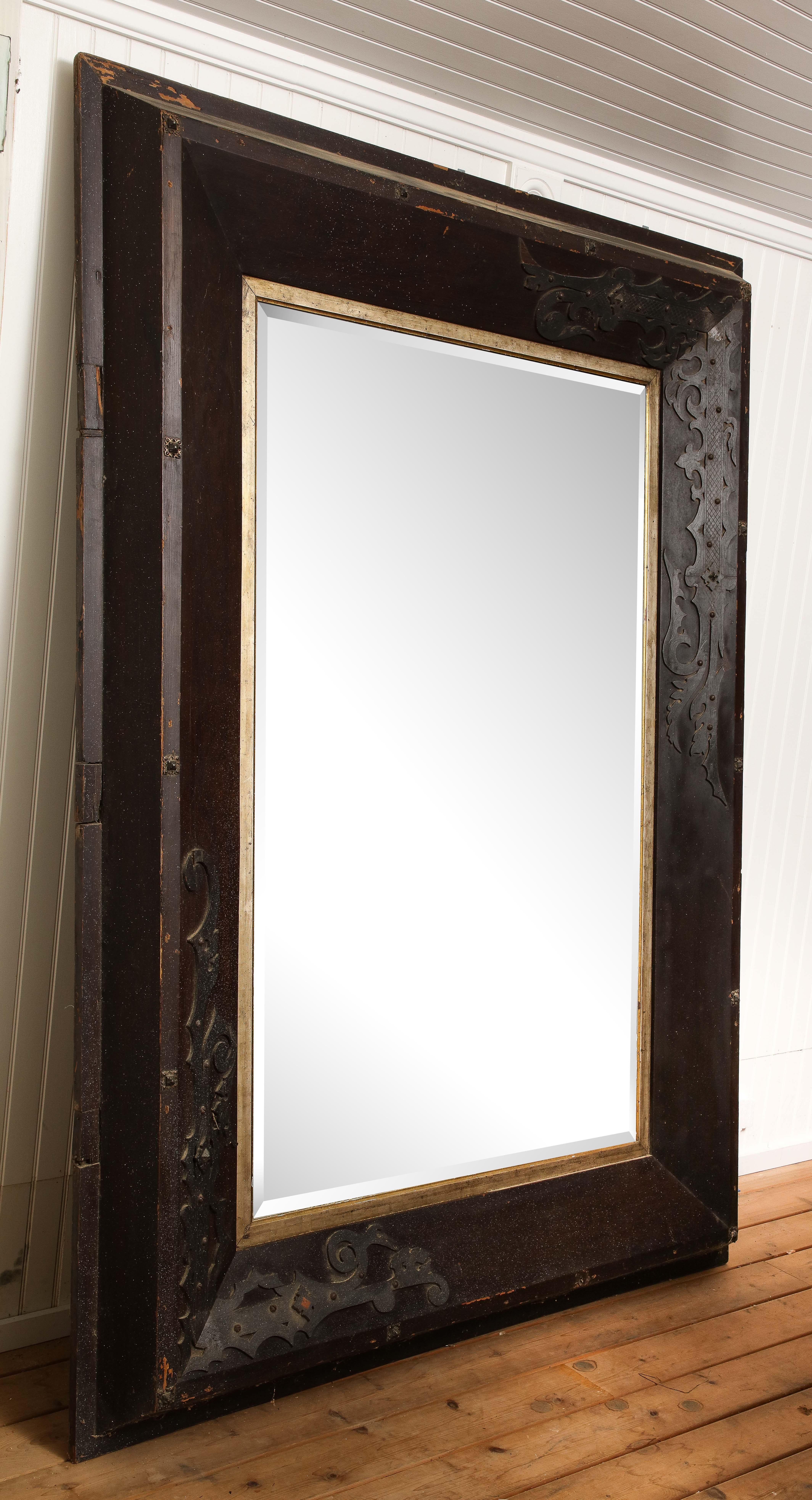Very Large Scale Decorative Carved Wood Frame Mirror In Good Condition In Chicago, IL