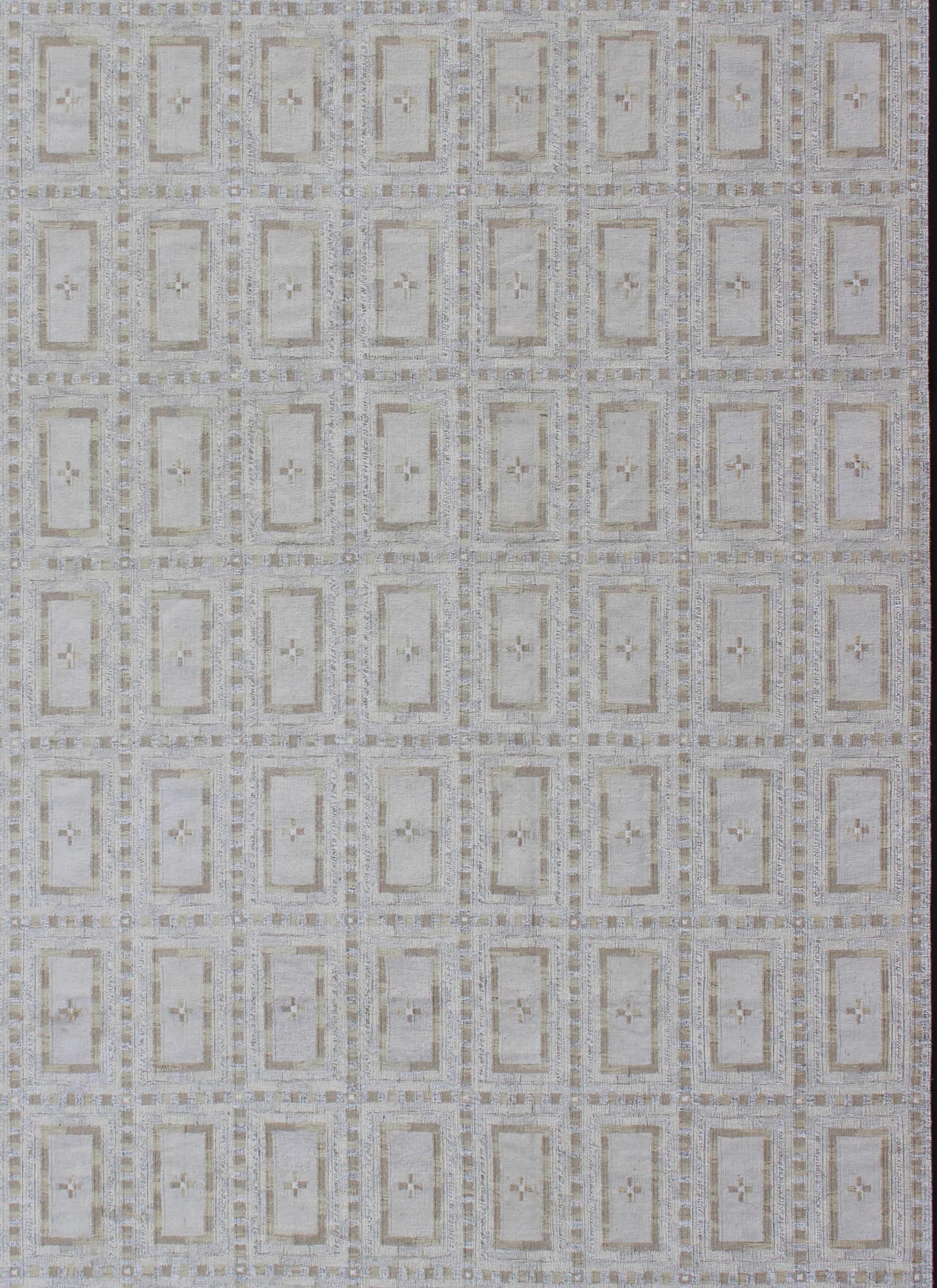 Großer skandinavischer Flachgewebe-Teppich mit geometrischem All-Over-Design (Indisch) im Angebot