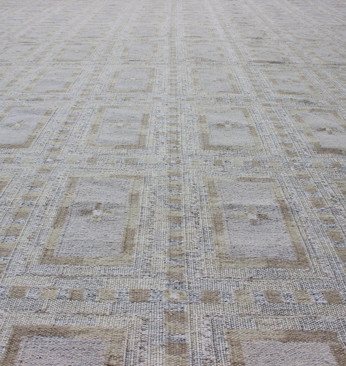 Very Large Modern Scandinavian Flat-Weave Rug with All-Over Rectangular Design In Excellent Condition For Sale In Atlanta, GA