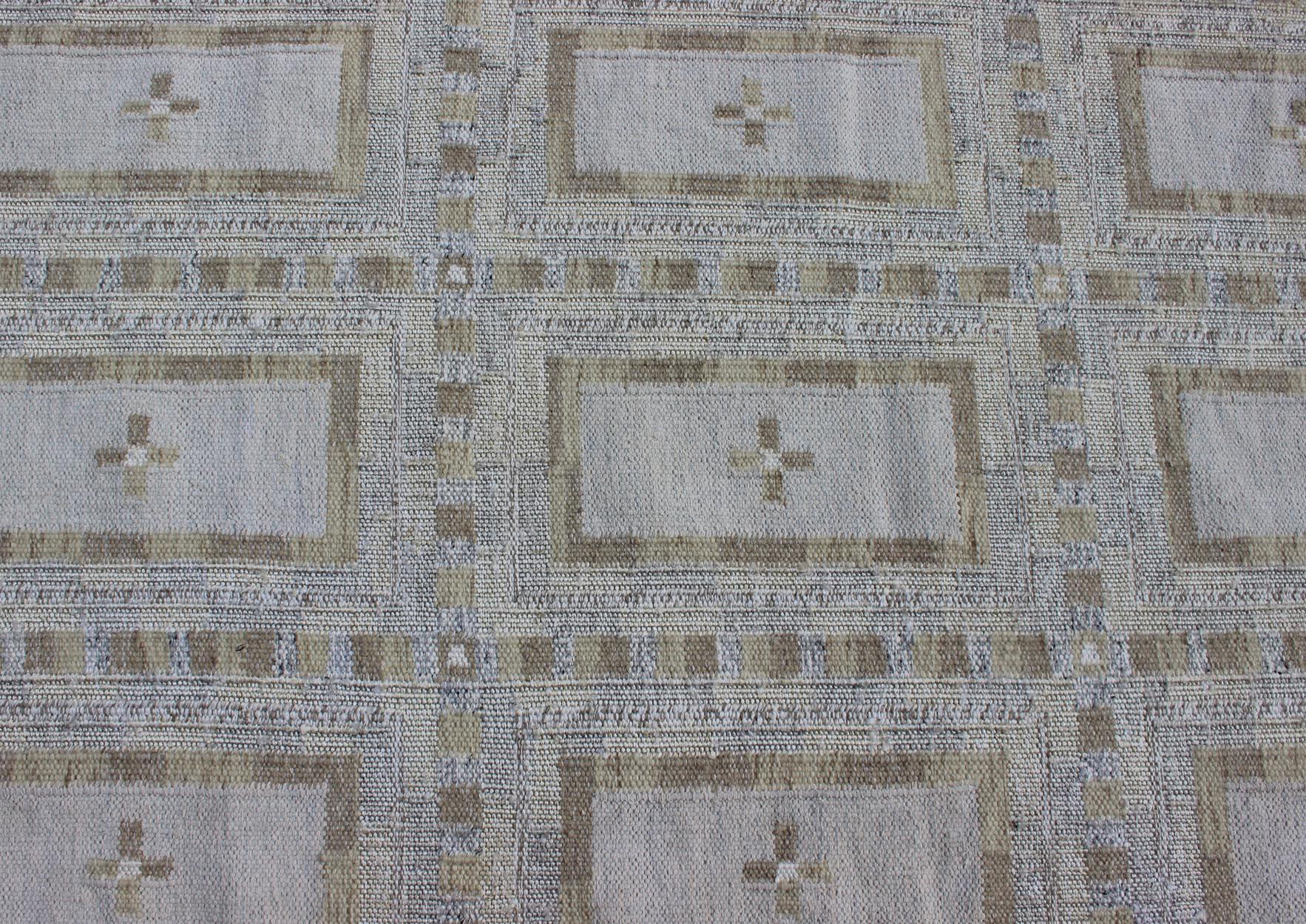 Großer skandinavischer Flachgewebe-Teppich mit geometrischem All-Over-Design (Wolle) im Angebot