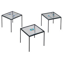 Side Tables in Colorful Structured Glass and Steel