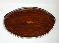 Very Large Sheraton-Style Silver Plate-Mounted Wood Gallery Tray