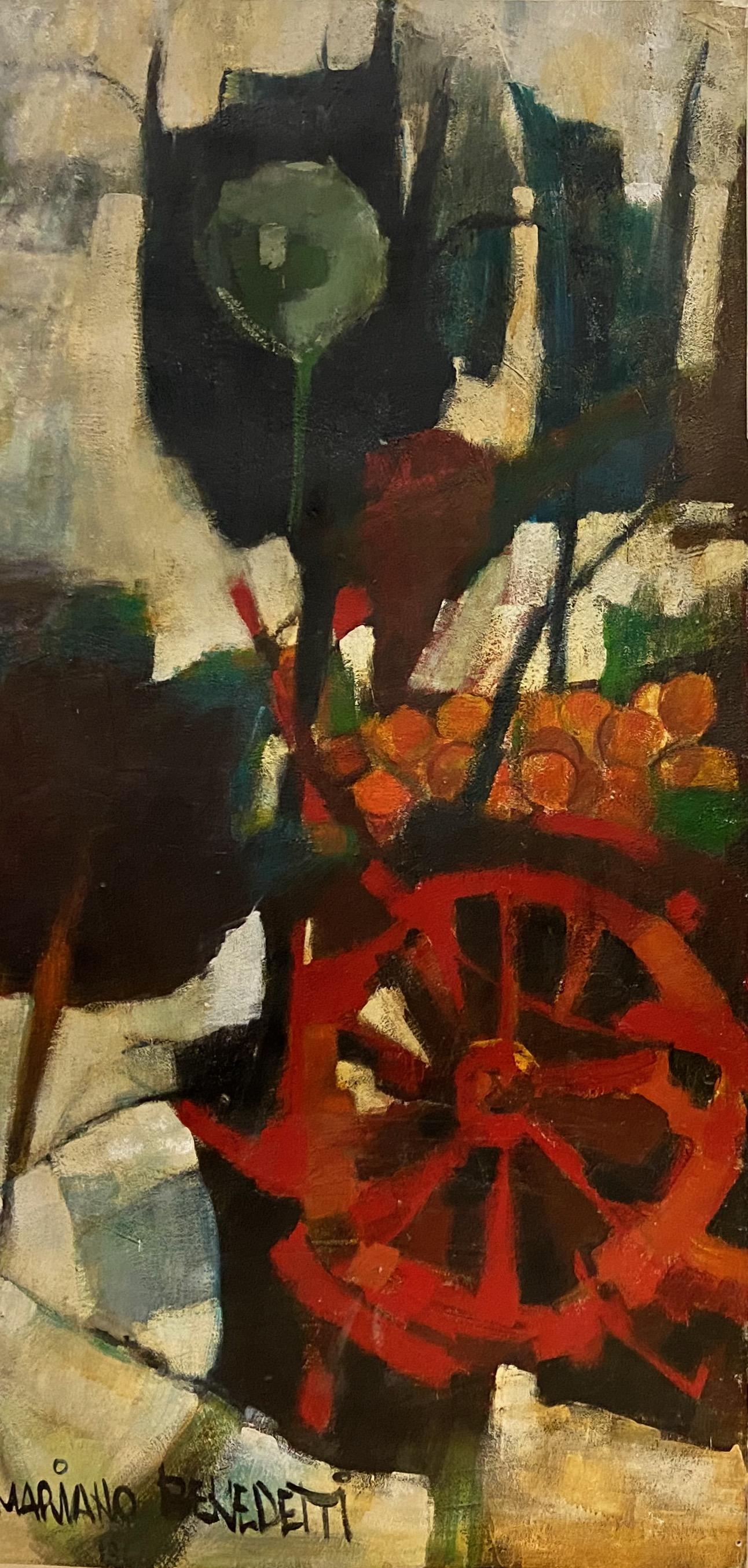 Italian very large signed mid-century abstract oil on panels, diptych, Mariano Benedetti For Sale