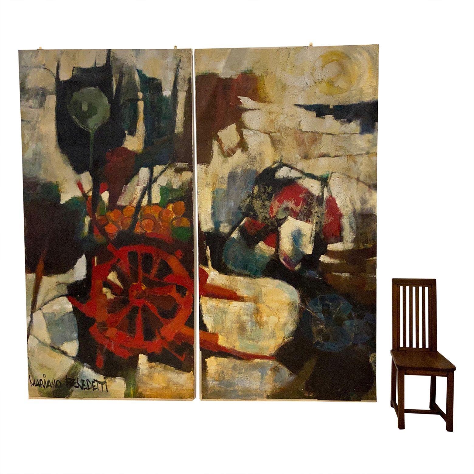 very large signed mid-century abstract oil on panels, diptych, Mariano Benedetti In Good Condition For Sale In London, Fitzrovia