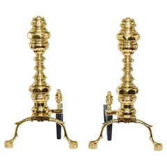Very Large Solid Brass Georgian Style Pair Andirons