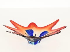 Very Large "Sommerso" Red and Blue Murano Glass Centerpiece, Seguso, Italy 1970s