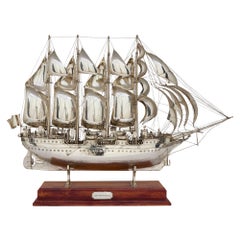 Modelo español muy grande de barco Nef de plata Juan Sebastián Elcano