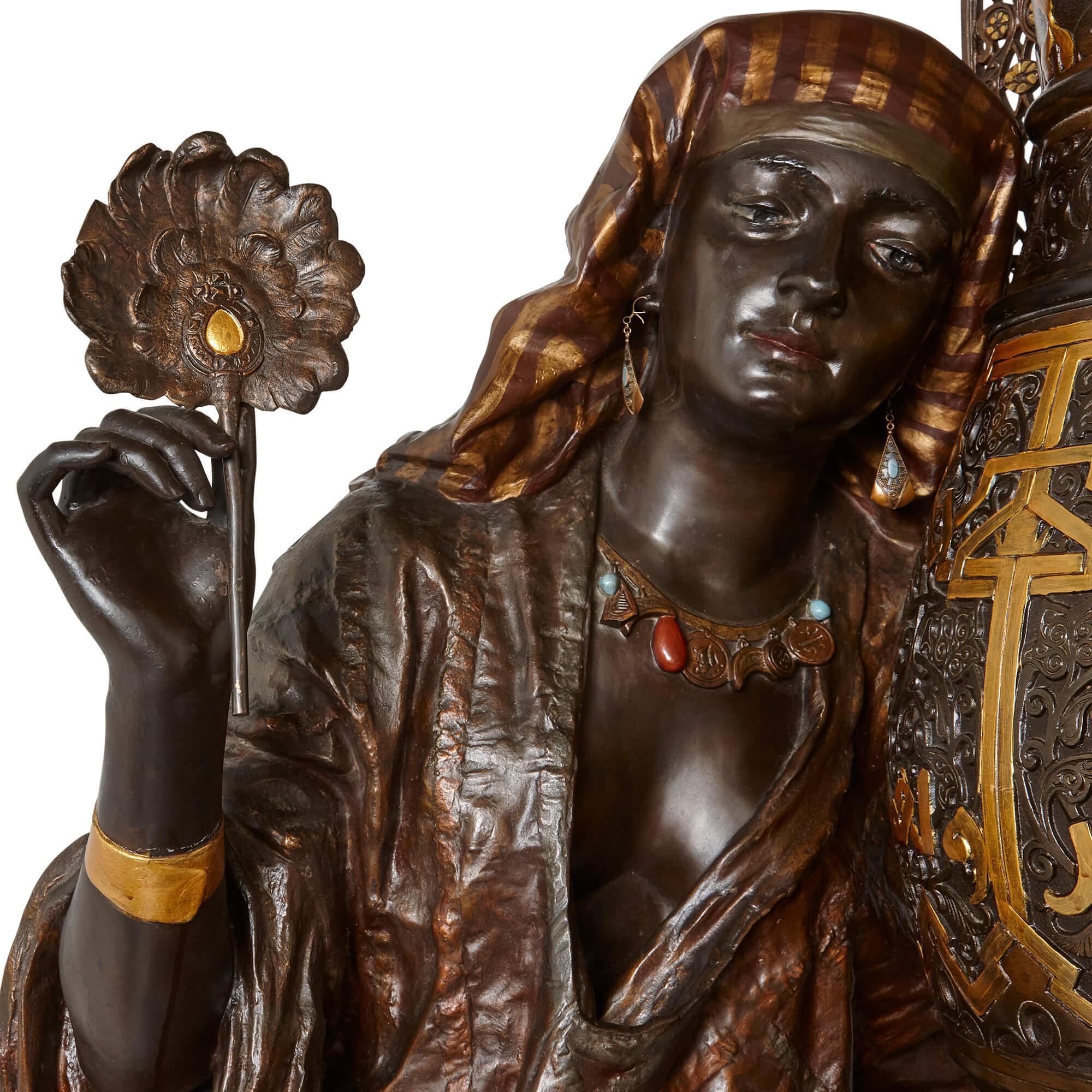 Cast Very Large Spelter Orientalist Sculpture Attributed to Hottot For Sale