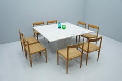 Very Large Square Dining Table in White Carrara Marble, Italy, 1980s