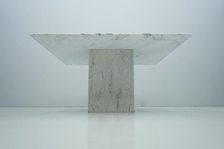 Very Large Square Dining Table in White Carrara Marble, Italy, 1980s ...