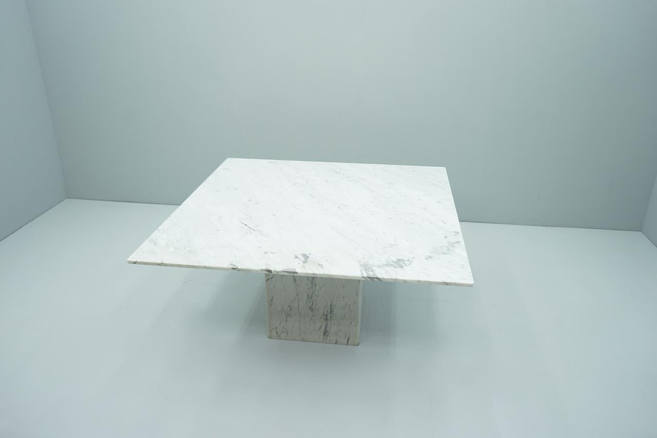 Italian Very Large Square Dining Table in White Carrara Marble, Italy, 1980s For Sale