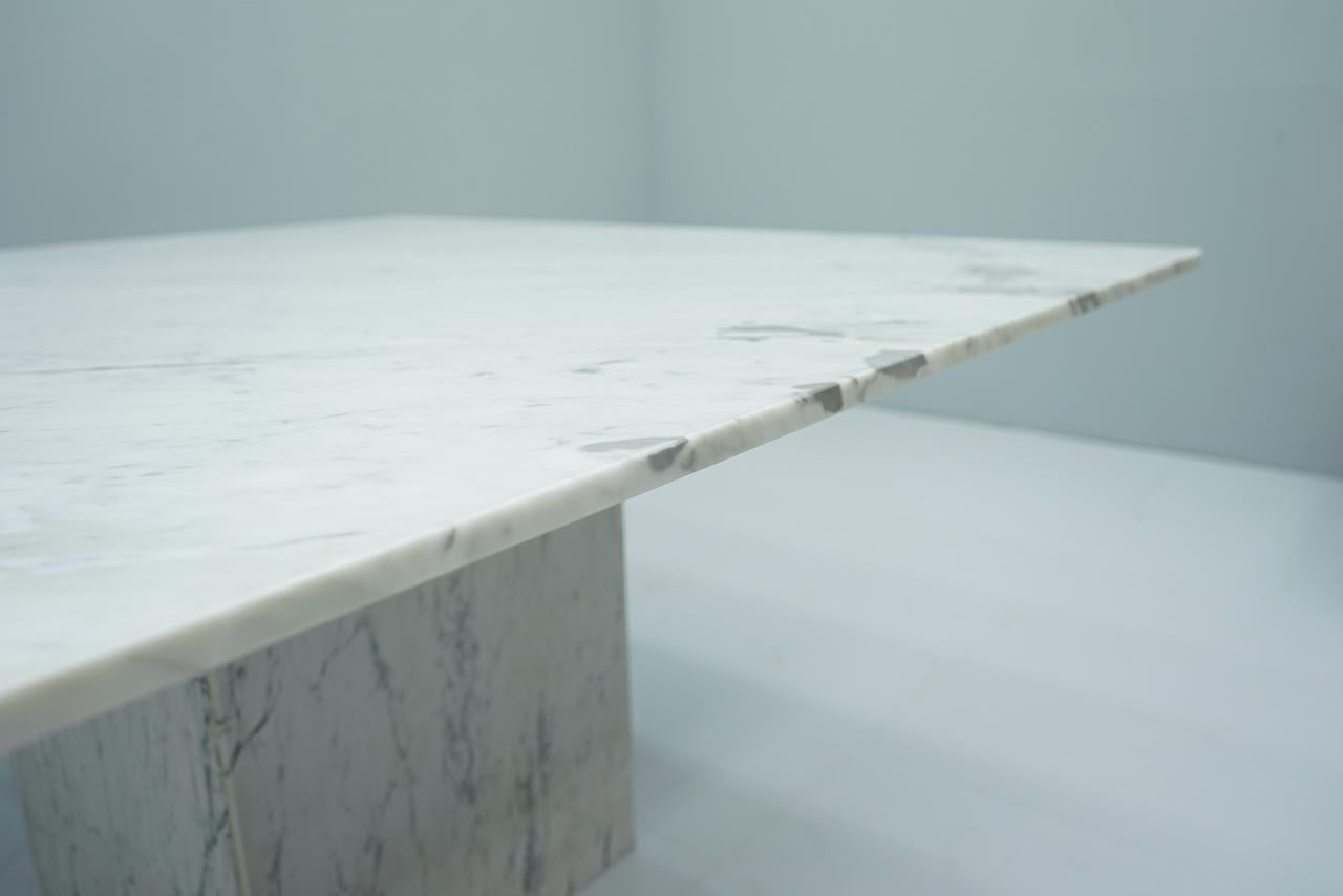 Very Large Square Dining Table in White Carrara Marble, Italy, 1980s For Sale 2