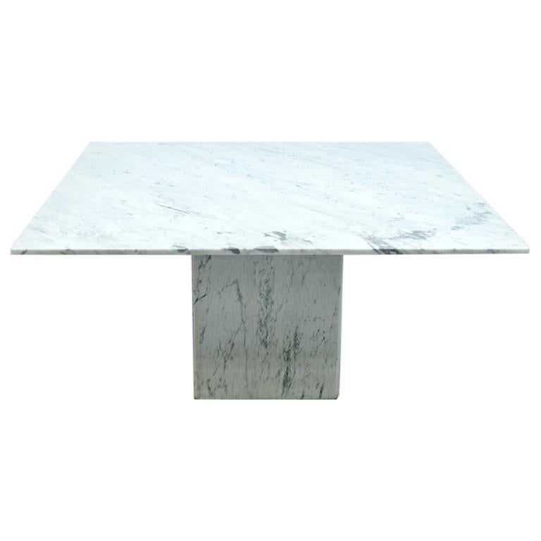 Very Large Square Dining Table in White Carrara Marble, Italy, 1980s For Sale