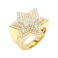 Very Large Star of David Diamond Ring 4.0 CT Diamonds 14 Karat Yellow Gold