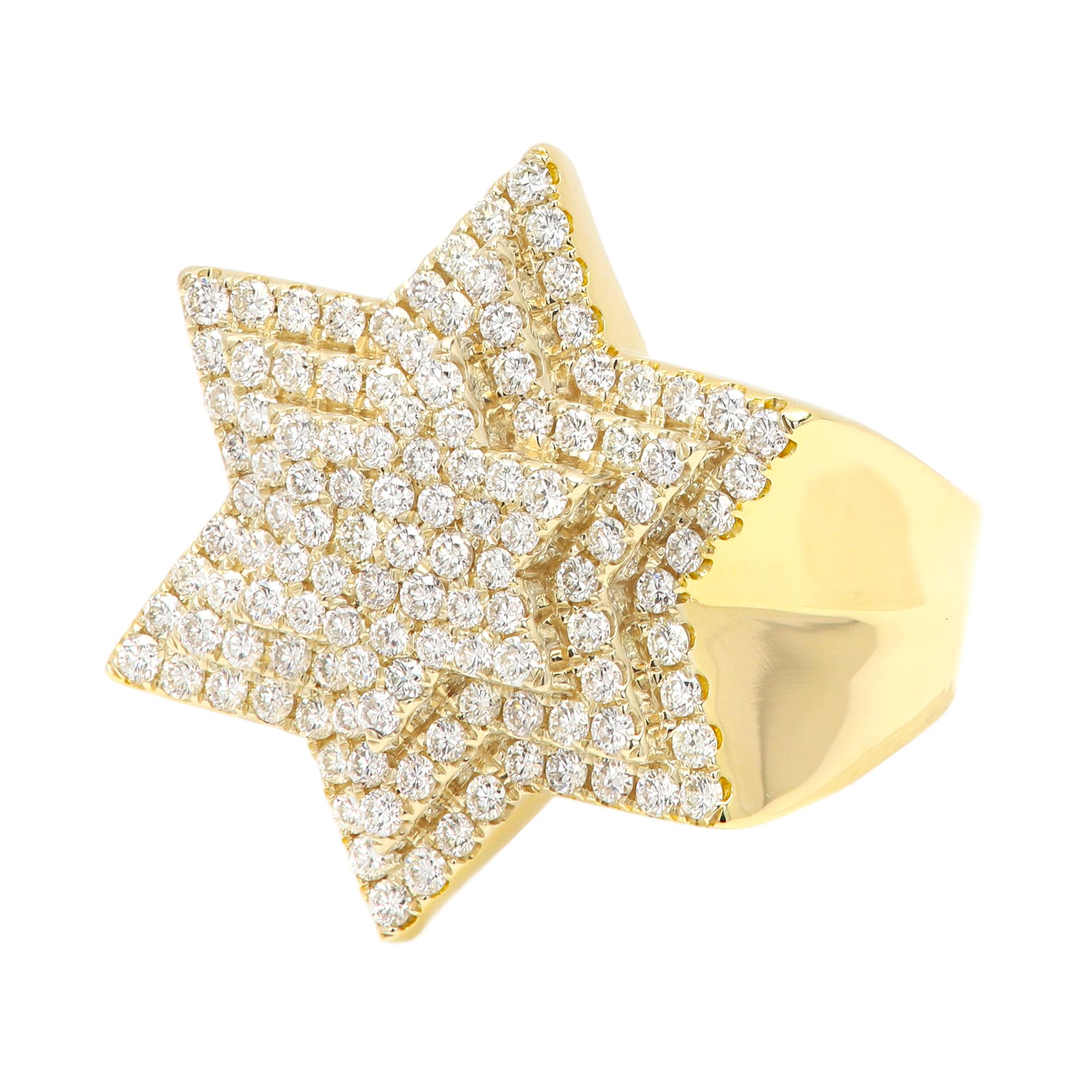 Art Déco Anello con Stella di David molto grande 4,0 CT di diamanti in oro giallo 14 carati in vendita